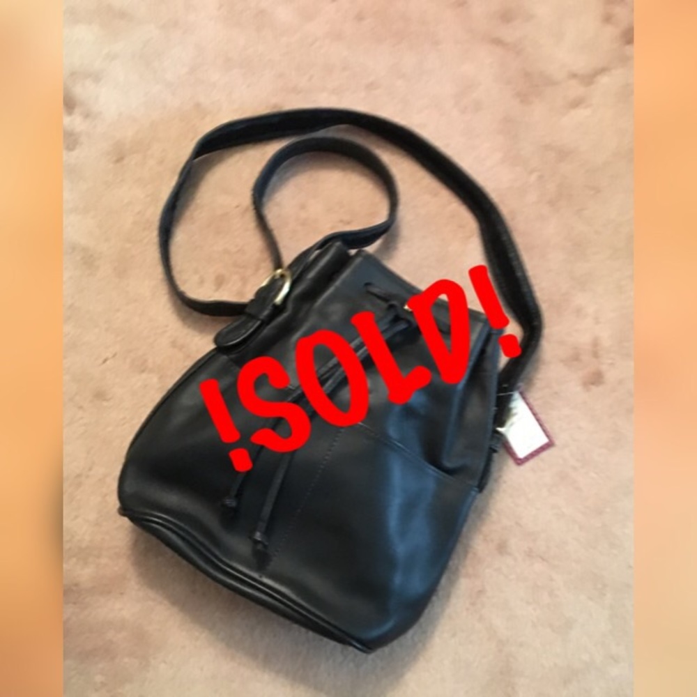Black Leather Drawstring Handbag•Hobo•Crossbody - Picture 1 of 8